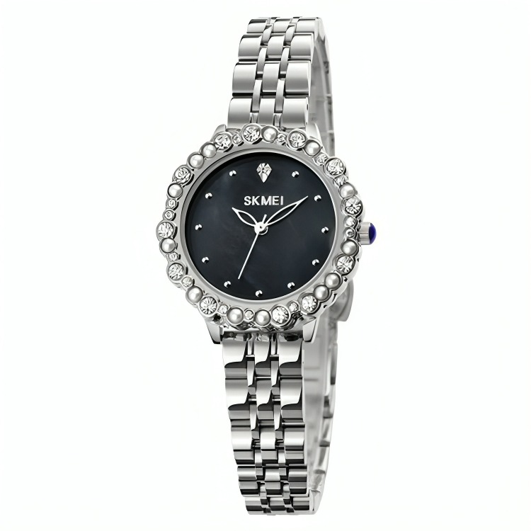 Women's Silver Watch
Crystal Watch for Women
Elegant Fashion Watch
Luxury Women's Watch
Black Dial Watch